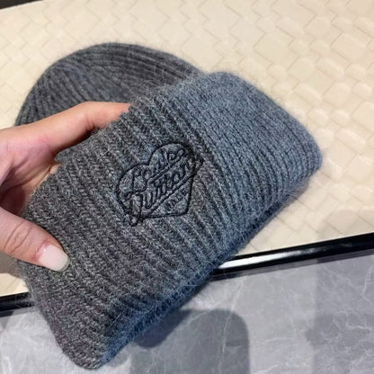 Heart Embroidered Knit Beanie