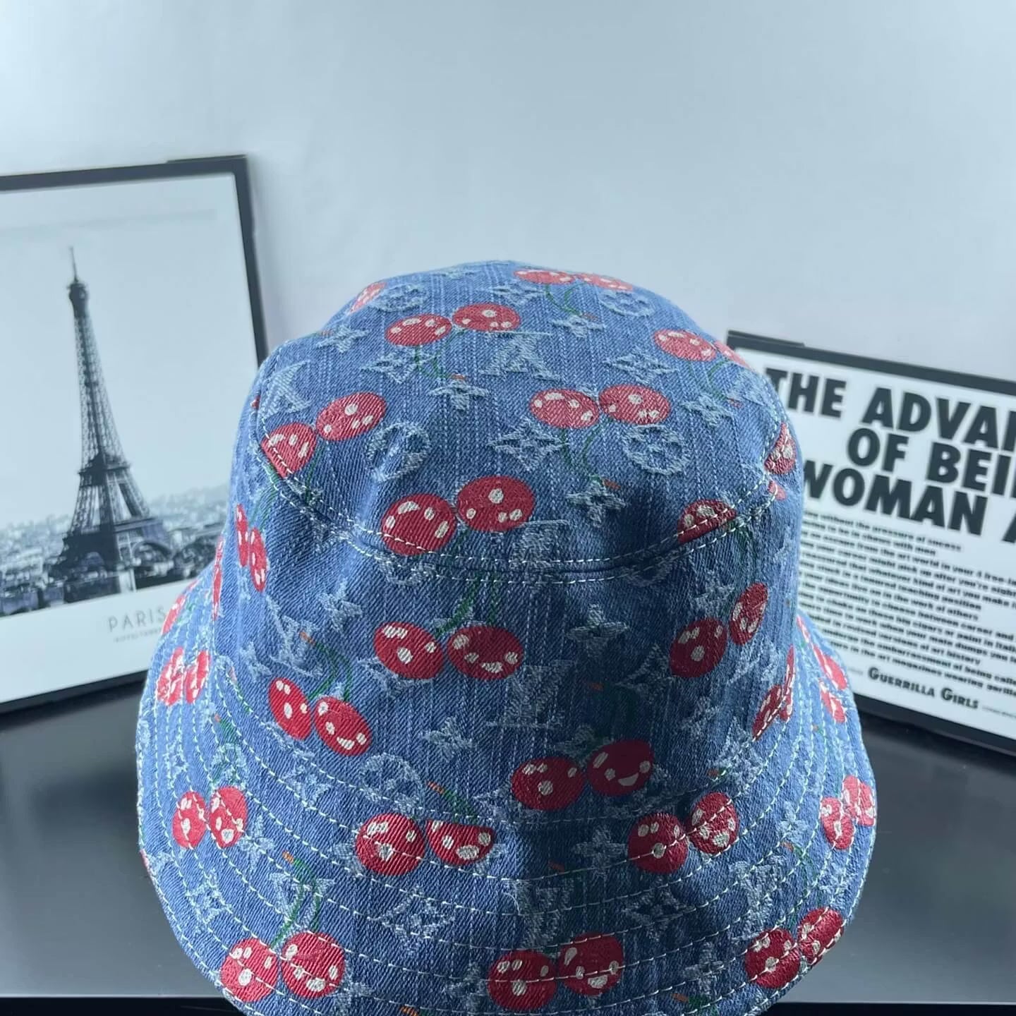 Cherry Monogram Denim Bucket Hat