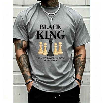 Men's Graphic T-Shirt with 'The Most Powerful Piece' Chess King Print, Breathable 100% Cotton Relaxed Fit Short Sleeve Tee