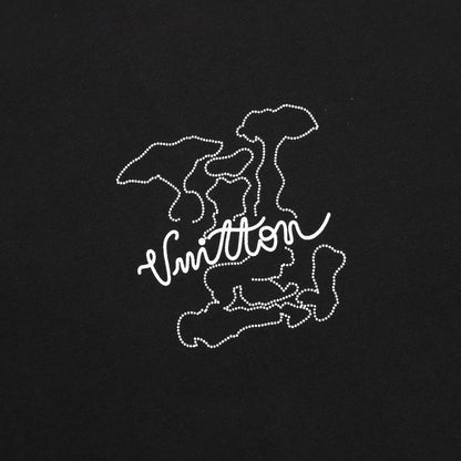 Dotted Outline Cursive Dual-Sided Print T-Shirt