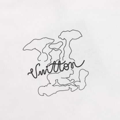 Dotted Outline Cursive Dual-Sided Print T-Shirt