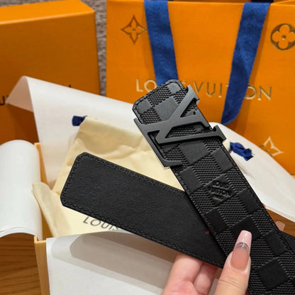 Plaid Grain Calfskin Leather Belt