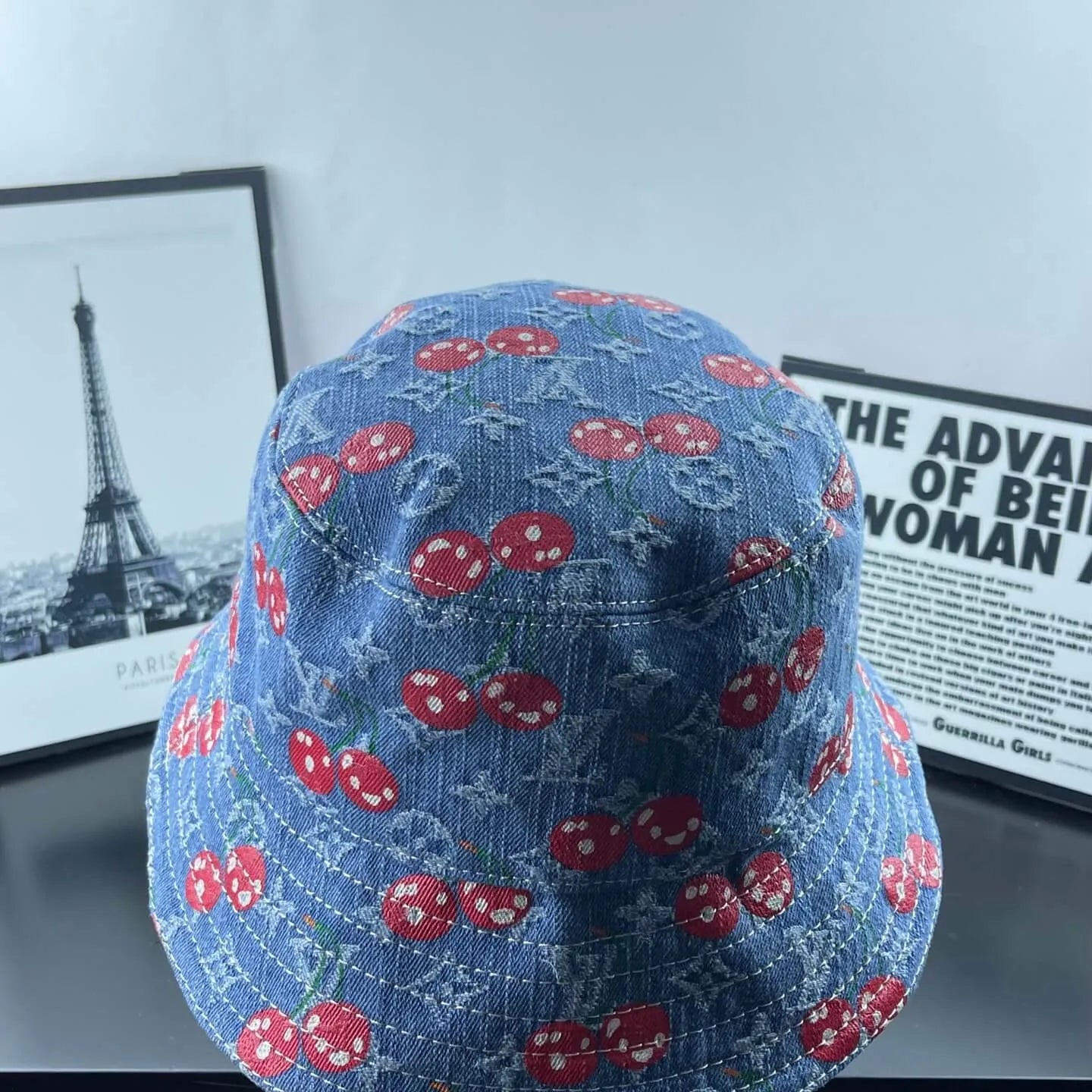 Cherry Monogram Denim Bucket Hat