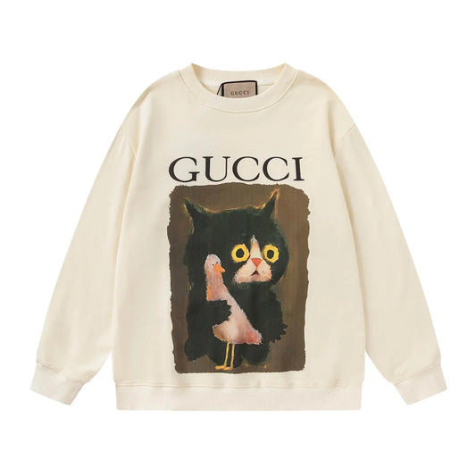Cat Hugging Duck Print Sweatshirt