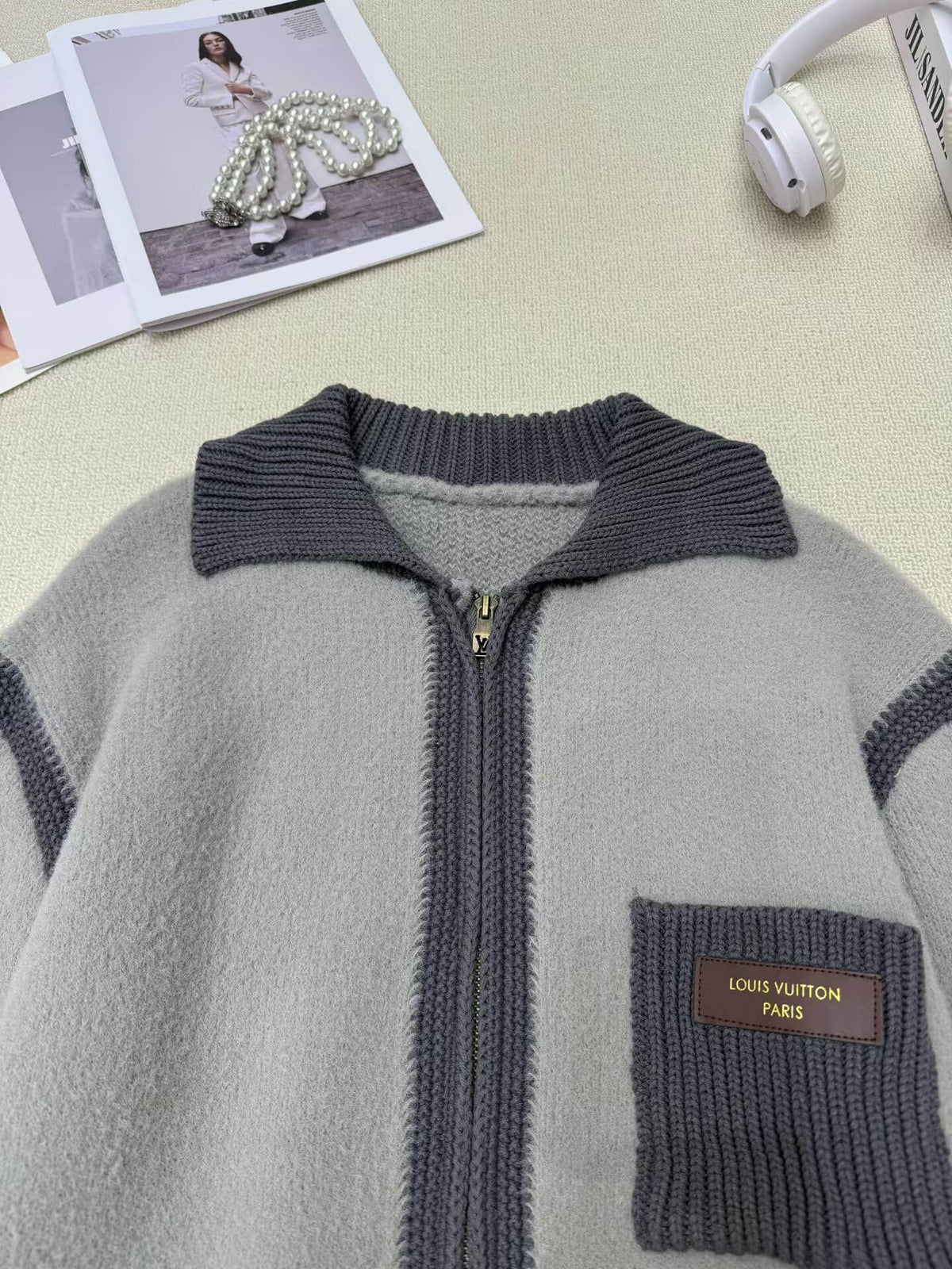 Leather Patch Pocket Sweater Jacket