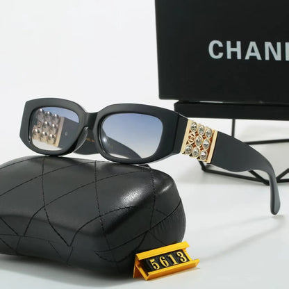Wide Temple Diamond-Accent Rectangle Sunglasses
