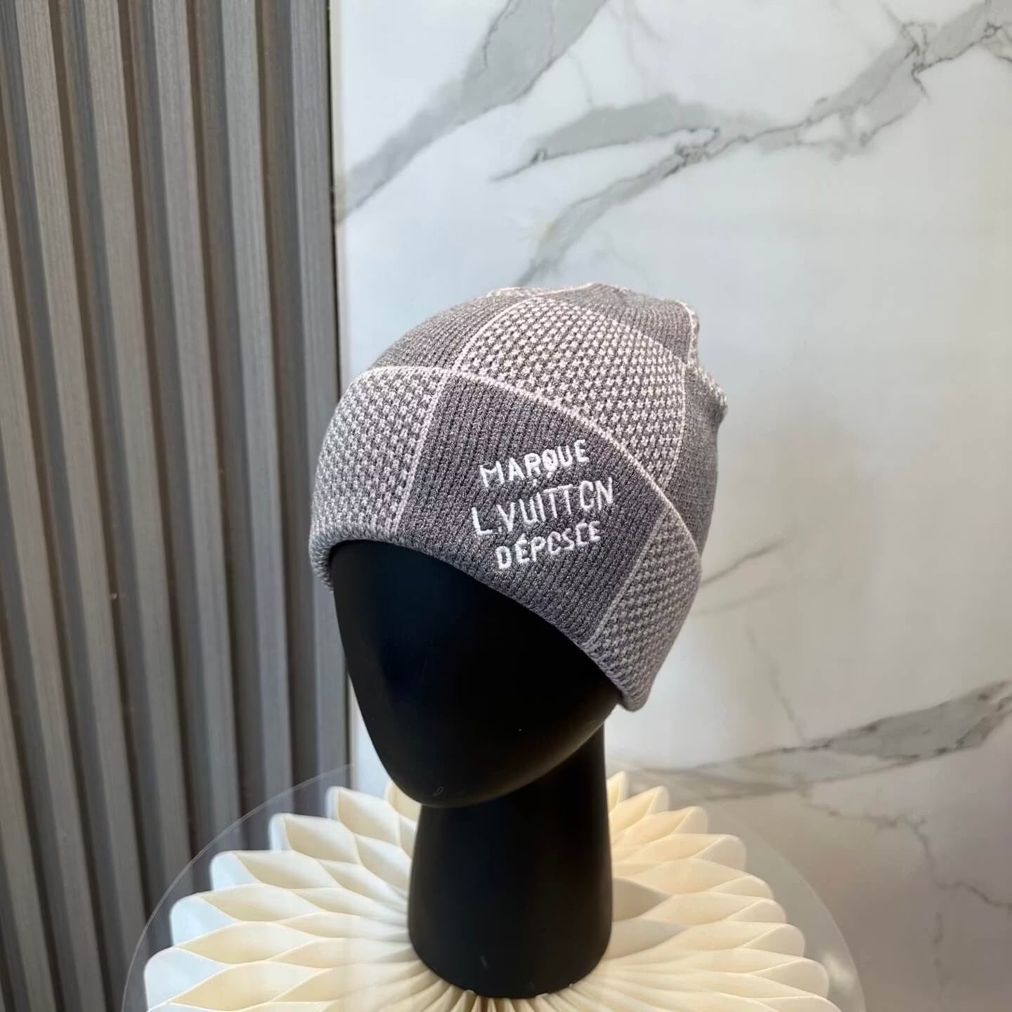 Plaid Color-Block Knit Beanie