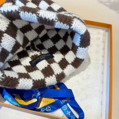Checkerboard Embroidered Knit Beanie