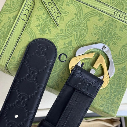 Stylish Two-Color Square Metal Buckle Belt