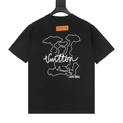 Dotted Outline Cursive Dual-Sided Print T-Shirt