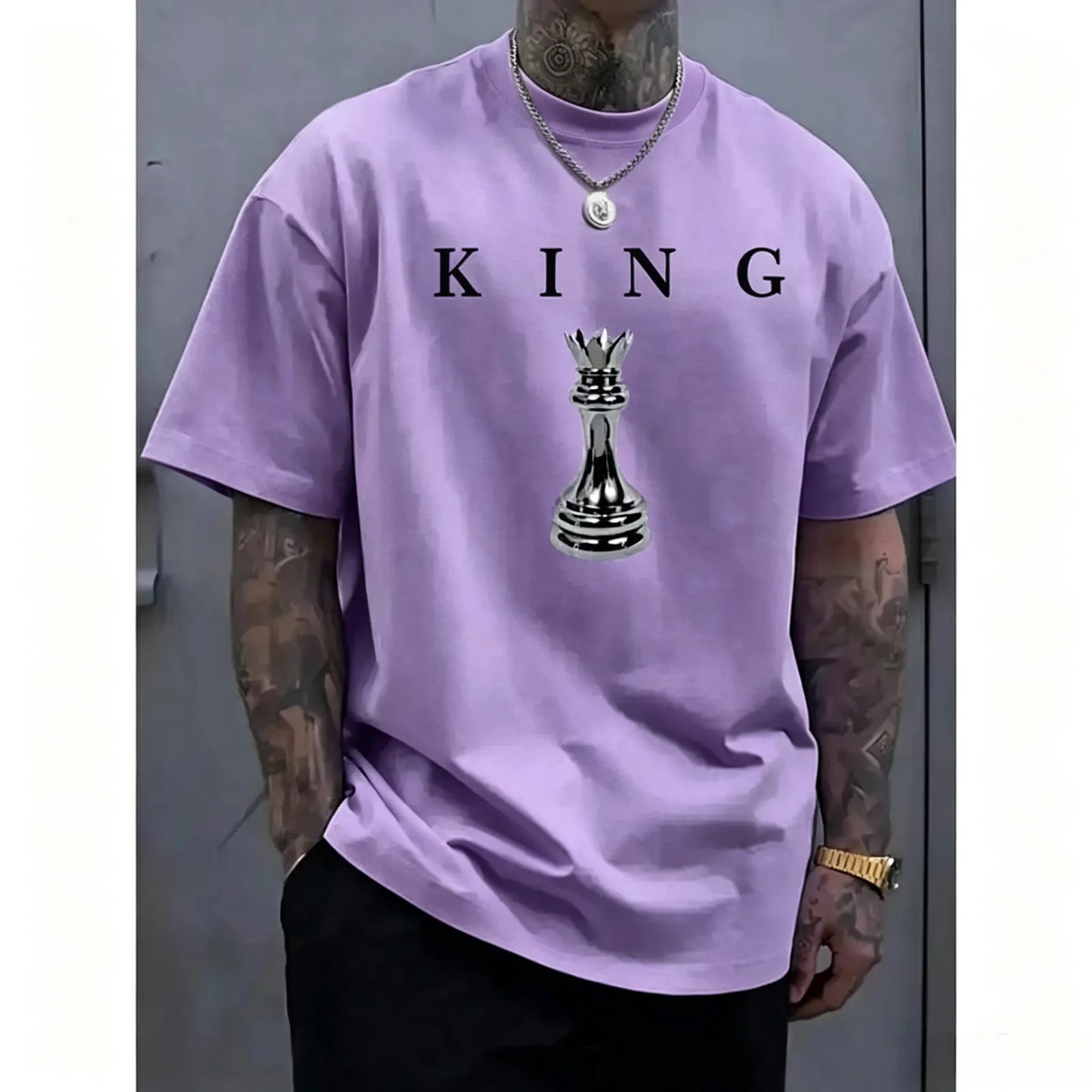Men's short-sleeved chess king pattern T-shirt
