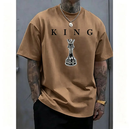 Men's short-sleeved chess king pattern T-shirt