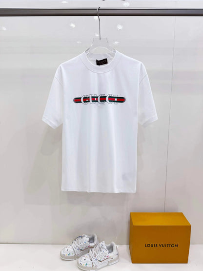 Retro Stripe Bar Letter Print T-Shirt