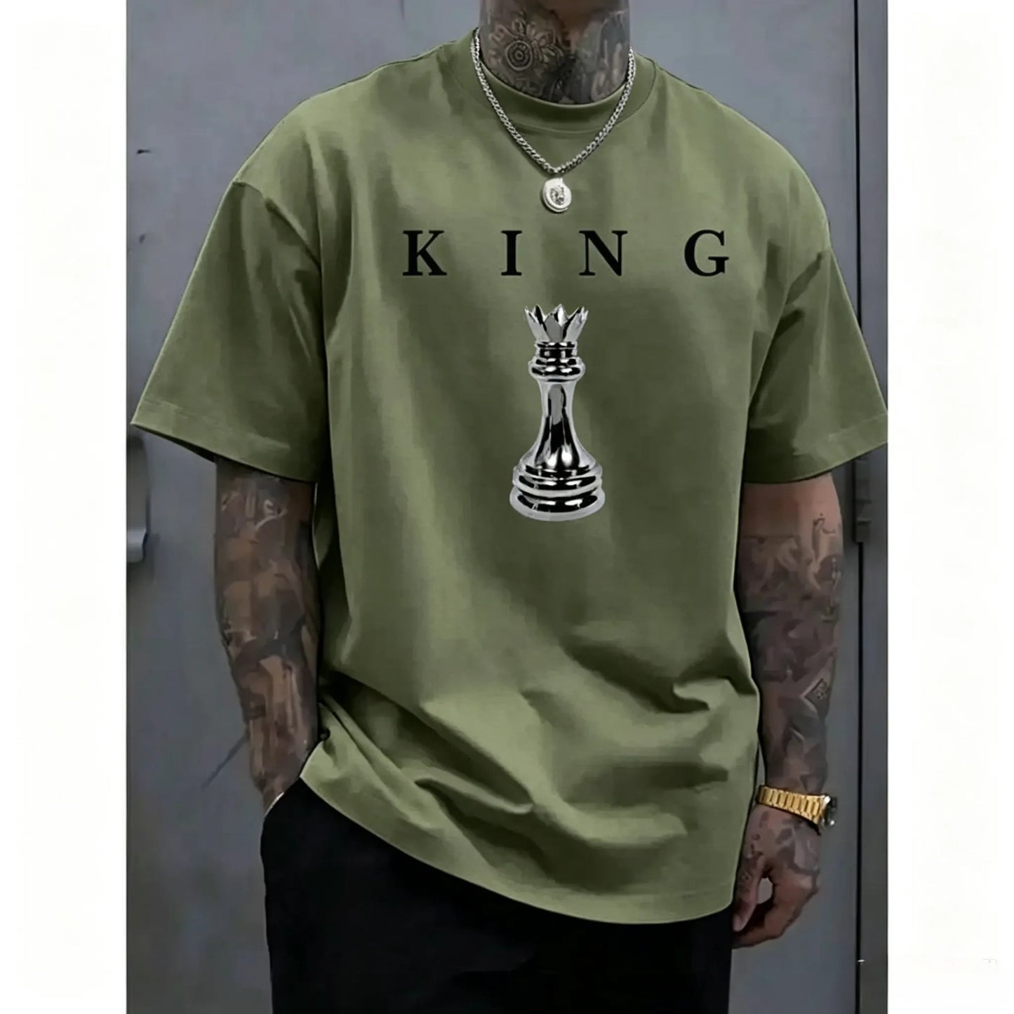 Men's short-sleeved chess king pattern T-shirt