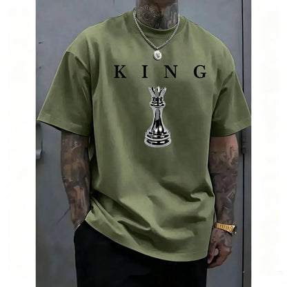 Men's short-sleeved chess king pattern T-shirt