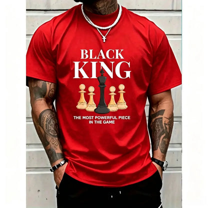 Men's Graphic T-Shirt with 'The Most Powerful Piece' Chess King Print, Breathable 100% Cotton Relaxed Fit Short Sleeve Tee