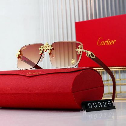 Retro Gold Cross Frameless Sunglasses