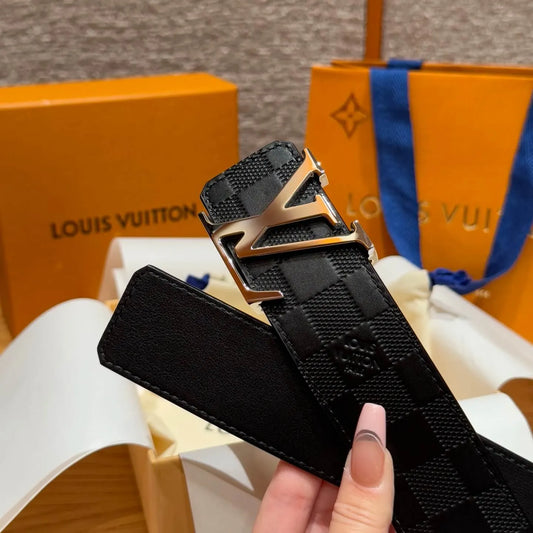 Plaid Grain Calfskin Leather Belt