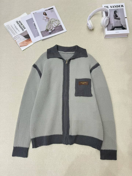 Leather Patch Pocket Sweater Jacket