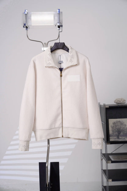 Stand Collar Jacquard Fleece Zip Jacket