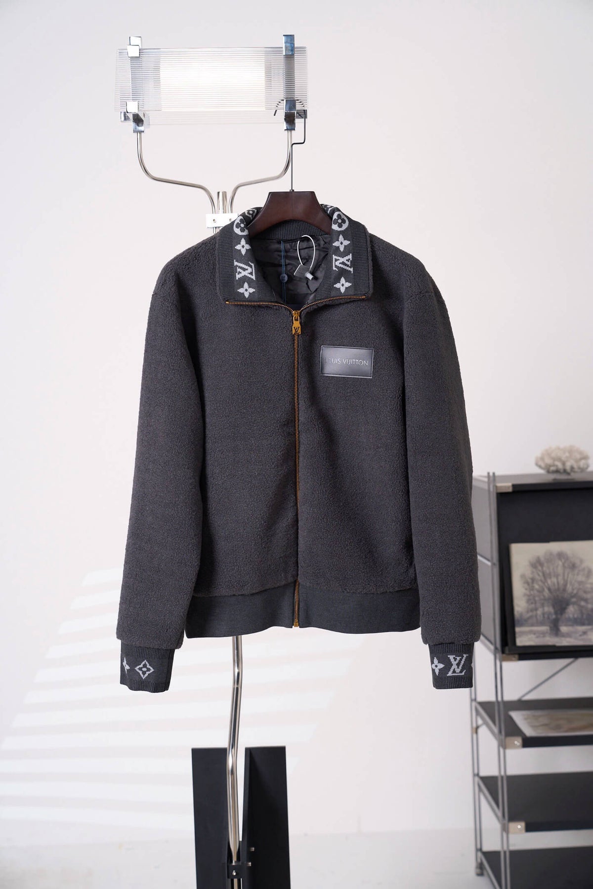Stand Collar Jacquard Fleece Zip Jacket