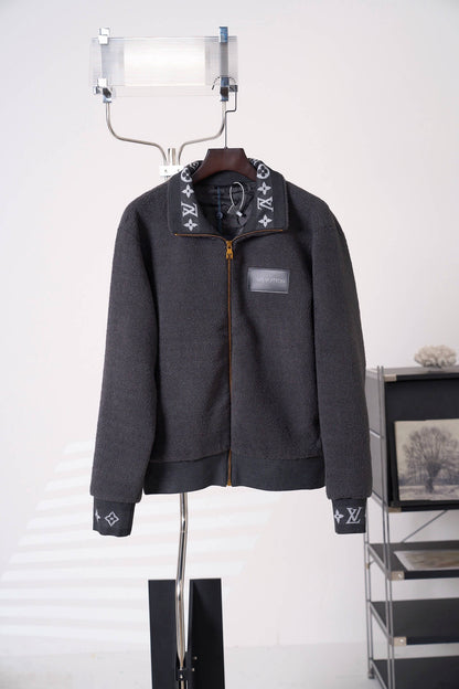 Stand Collar Jacquard Fleece Zip Jacket