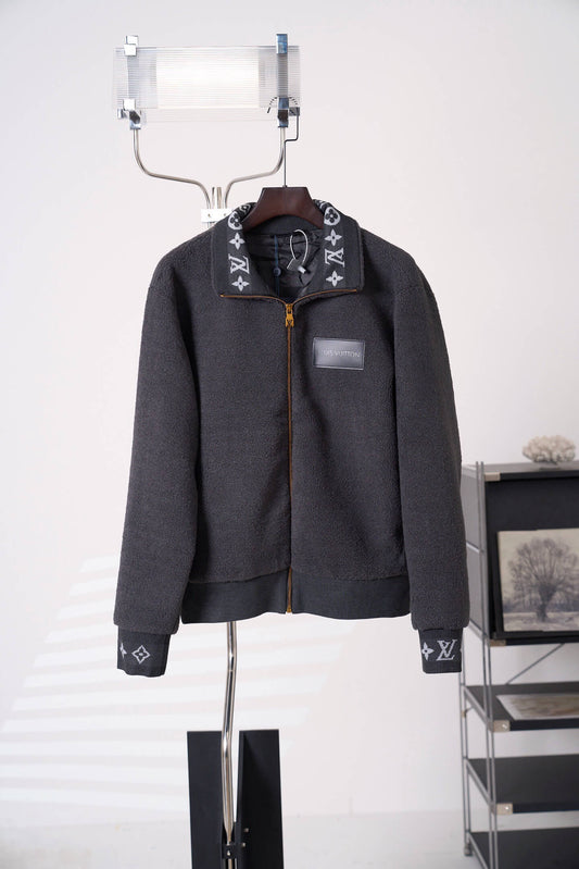 Stand Collar Jacquard Fleece Zip Jacket