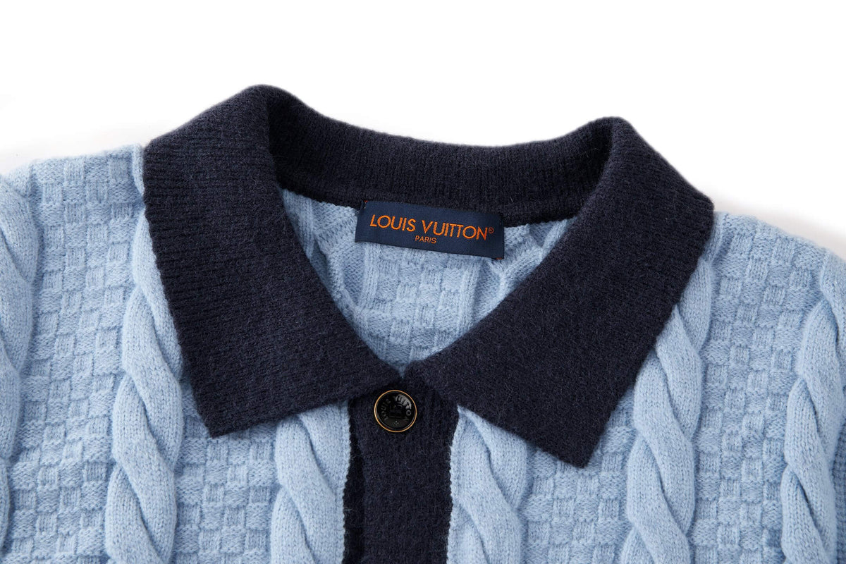 Cable-Knit Leather Patch Cardigan Jacket