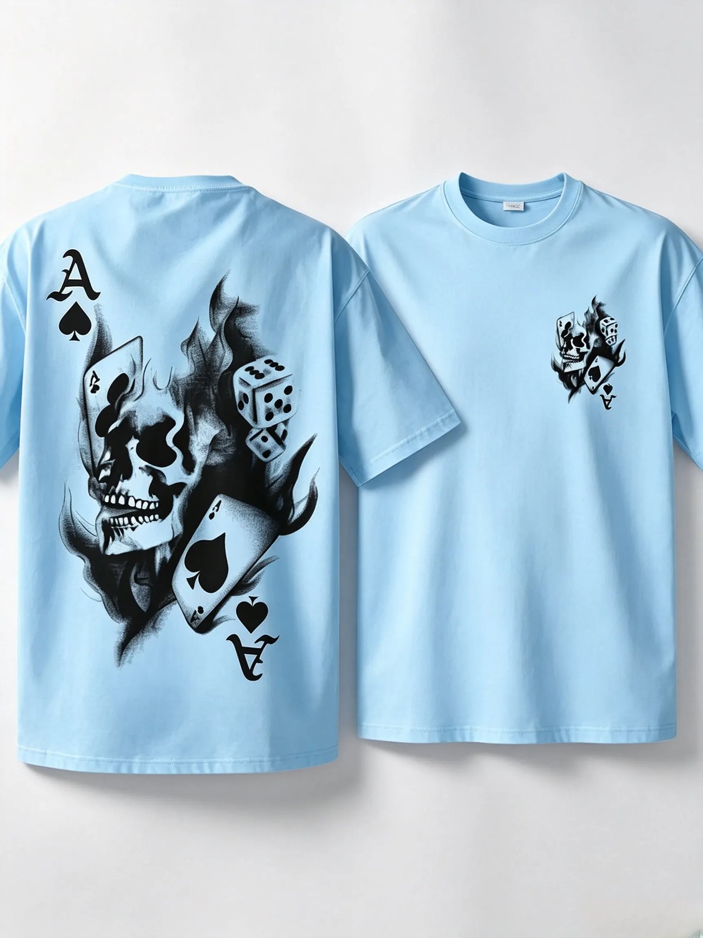 Men's Casual Classic Skull Playing Card Graphic Print Round Neck Short Sleeve T-Shirt, Summer Outdoor Sports Fitted Streetwear, Menswear Tops