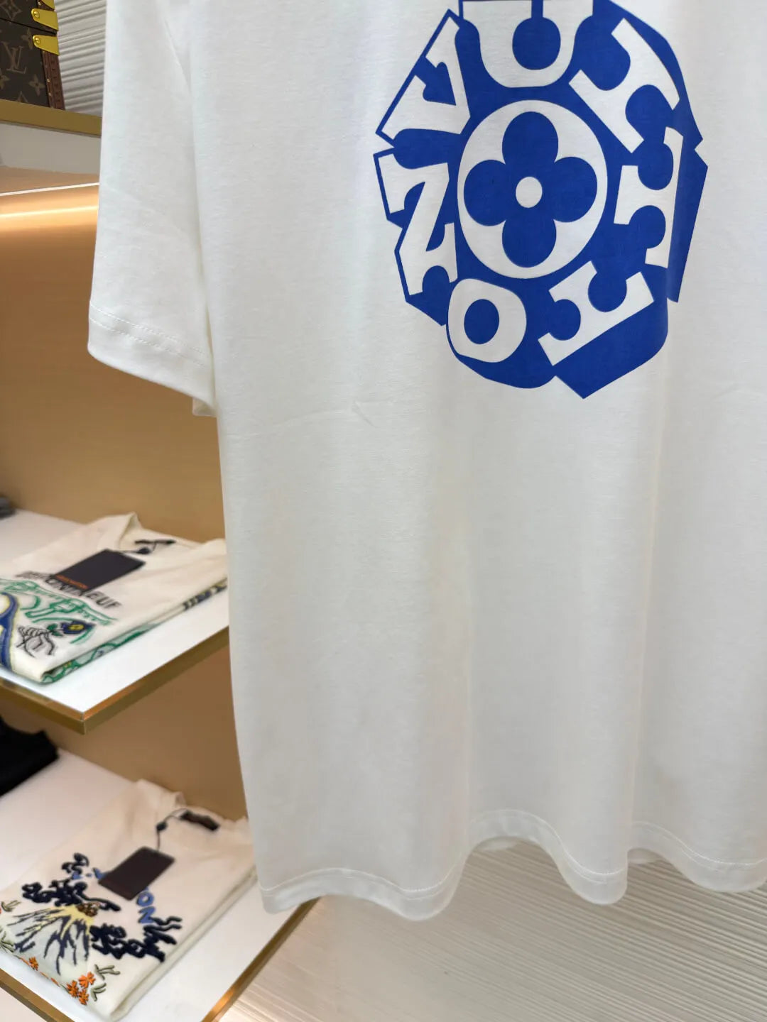 Blue Geometric Floral Dual‑Sided Print T-Shirt