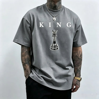 Men's short-sleeved chess king pattern T-shirt