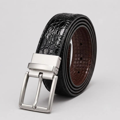 Reversible Men's Leather Belt – Black & Brown Croc | 2-in-1 Rotating Buckle