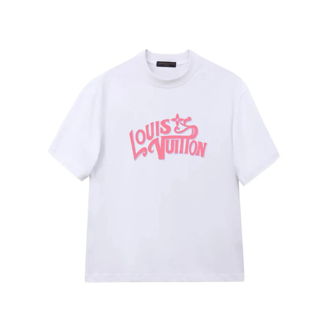 Retro Pink Cursive Letter Print T-Shirt