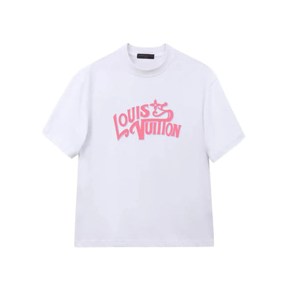 Retro Pink Cursive Letter Print T-Shirt