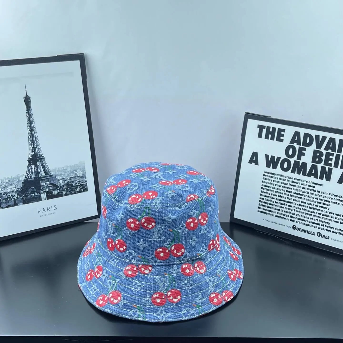 Cherry Monogram Denim Bucket Hat