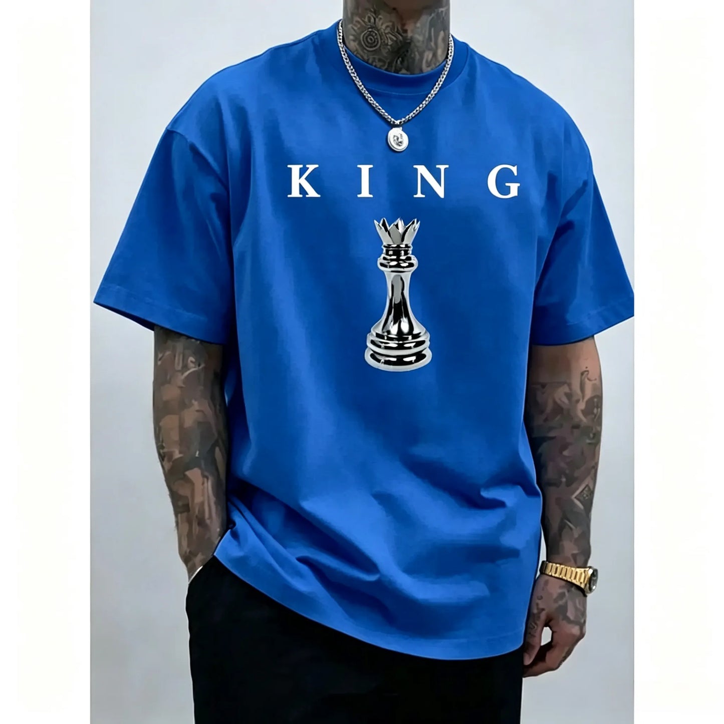Men's short-sleeved chess king pattern T-shirt
