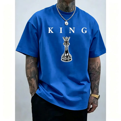 Men's short-sleeved chess king pattern T-shirt