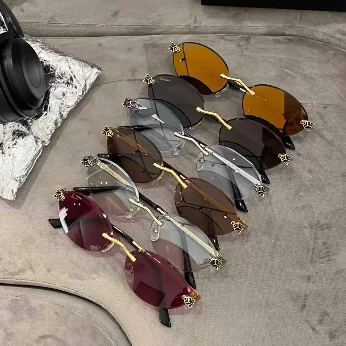 Vintage Panther Head Rimless Sunglasses