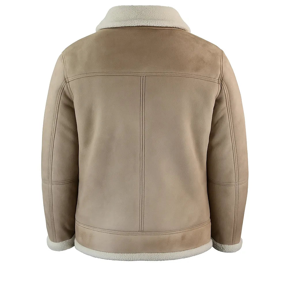 Men's Beige Shearling Leather Jacket – Premium Aviator Sheepskin Winter Coat