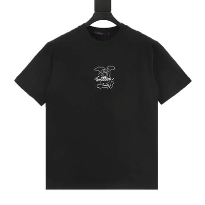 Dotted Outline Cursive Dual-Sided Print T-Shirt