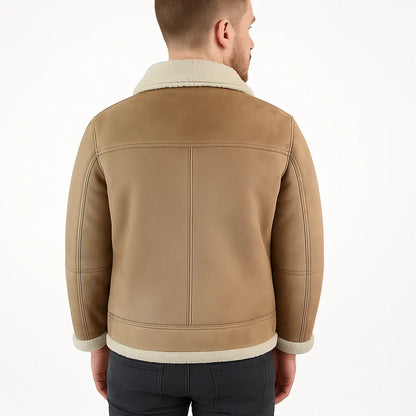 Men's Beige Shearling Leather Jacket – Premium Aviator Sheepskin Winter Coat