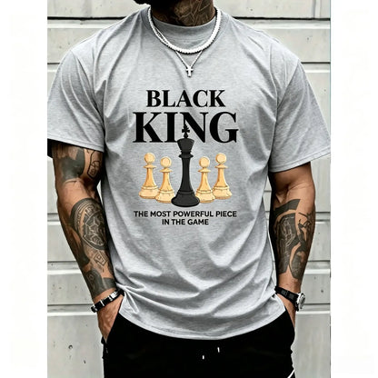 Men's Graphic T-Shirt with 'The Most Powerful Piece' Chess King Print, Breathable 100% Cotton Relaxed Fit Short Sleeve Tee