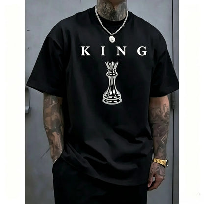 Men's short-sleeved chess king pattern T-shirt