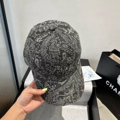 Paisley Pattern Distressed Denim Baseball Cap
