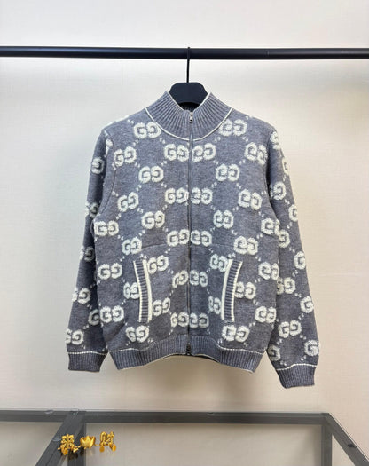 Towel-Embroidered Wool Knit Jacket