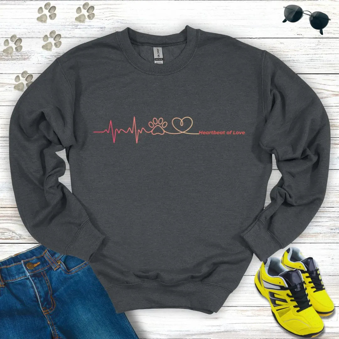 Heartbeat of Love  – Paw to Heart Minimalist Crewneck Sweatshirt