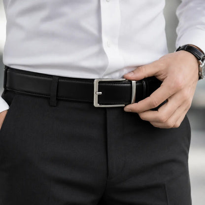 Smart Fit Auto Lock Genuine Leather Belt for Men – Adjustable Ratchet Belt - Black