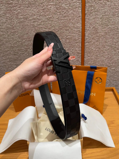 Plaid Grain Calfskin Leather Belt