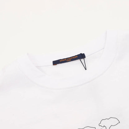 Dotted Outline Cursive Dual-Sided Print T-Shirt