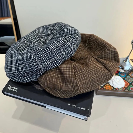 Plaid Retro Literary Style Beret Hat